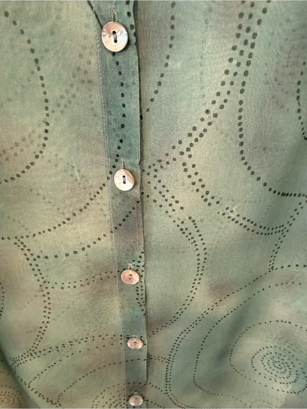 100% silk DUE per DUE Teal Sheer Button-Front Blouse - Picture 6 of 6
